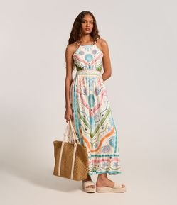 Vestido New Midi com Cava Americana Amarração e Estampa Fundo do Mar