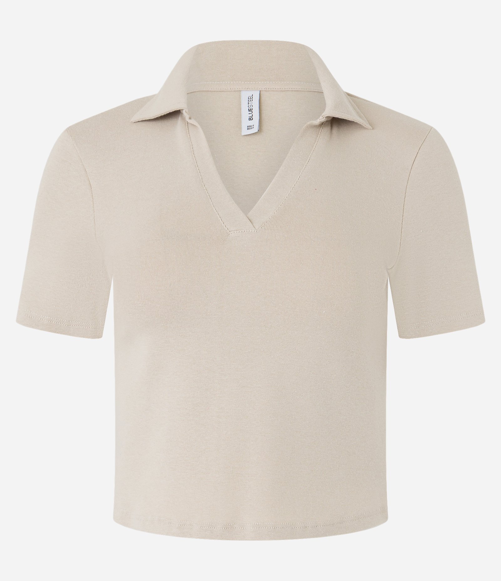 Blusa em Ribana com Gola Polo e Manga Curta Bege 4
