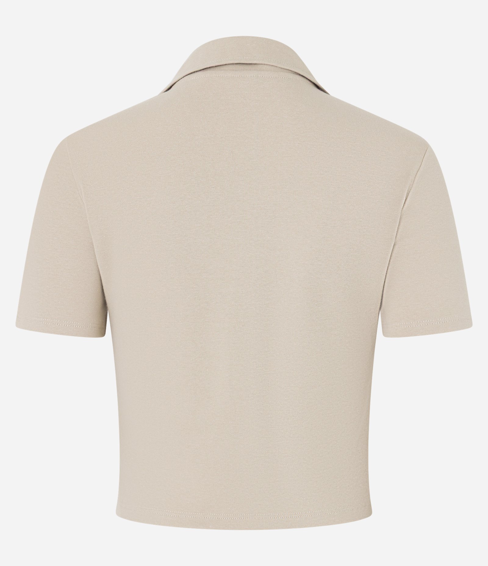 Blusa em Ribana com Gola Polo e Manga Curta Bege 5