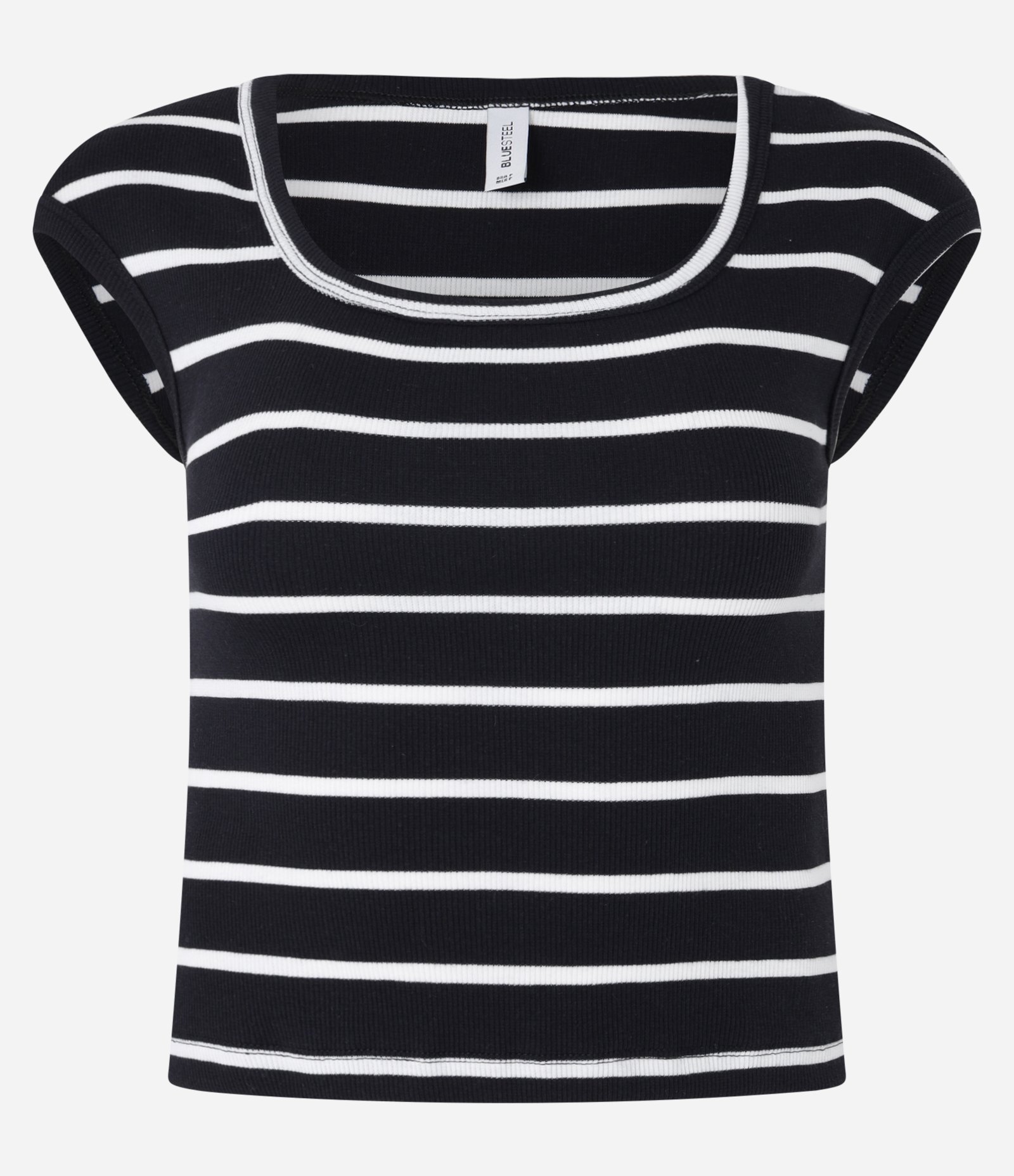 Blusa Listrada em Ribana com Decote Quadrado Preto/Branco 4