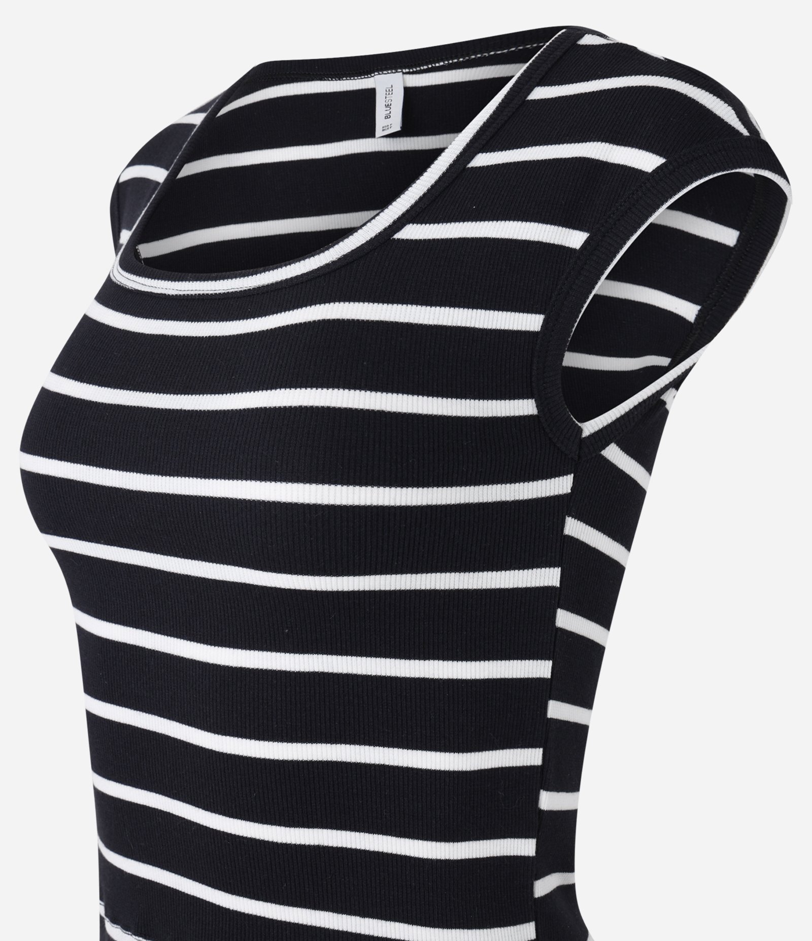 Blusa Listrada em Ribana com Decote Quadrado Preto/Branco 5