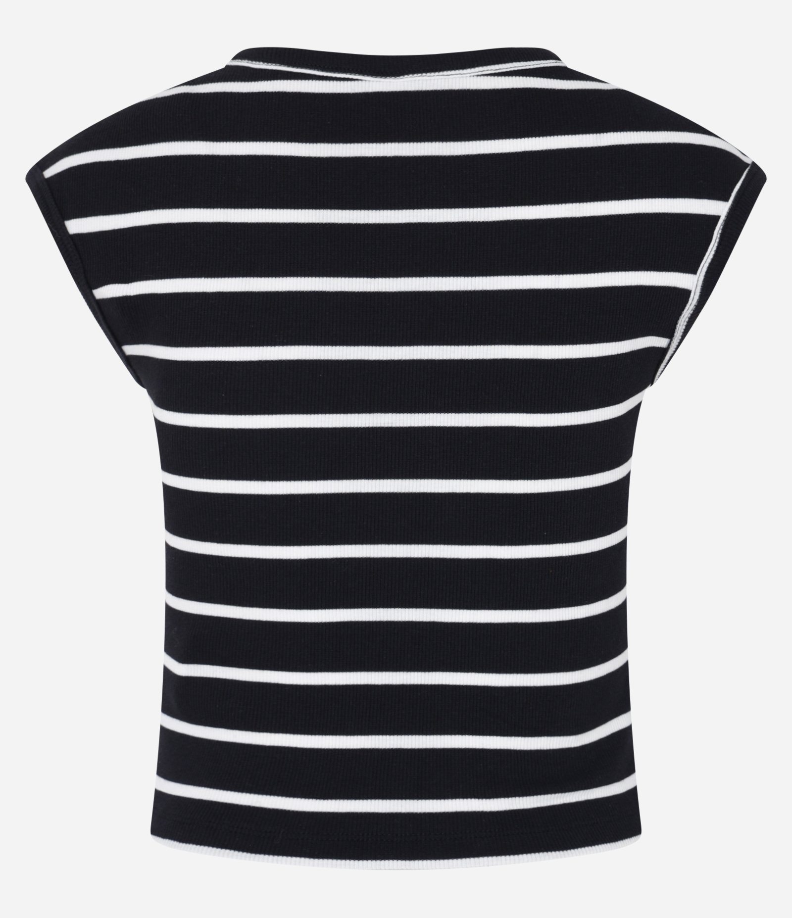 Blusa Listrada em Ribana com Decote Quadrado Preto/Branco 6