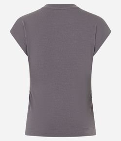 Blusa em Algodão com Gola Alta e Franzido na Lateral