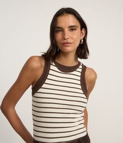 Blusa Regata Básica em Ribana Listrada