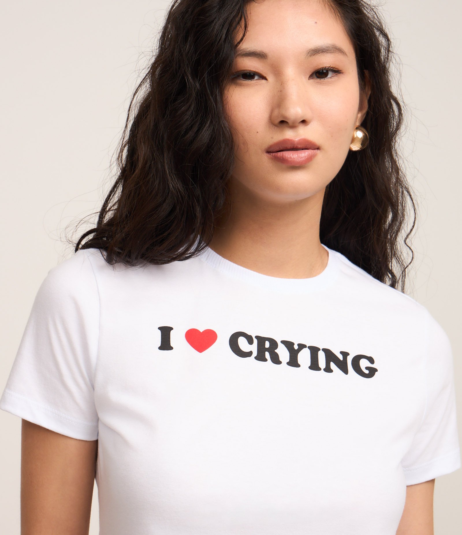 Blusa Baby Look em Algodão com Lettering I Love Crying Branco 4