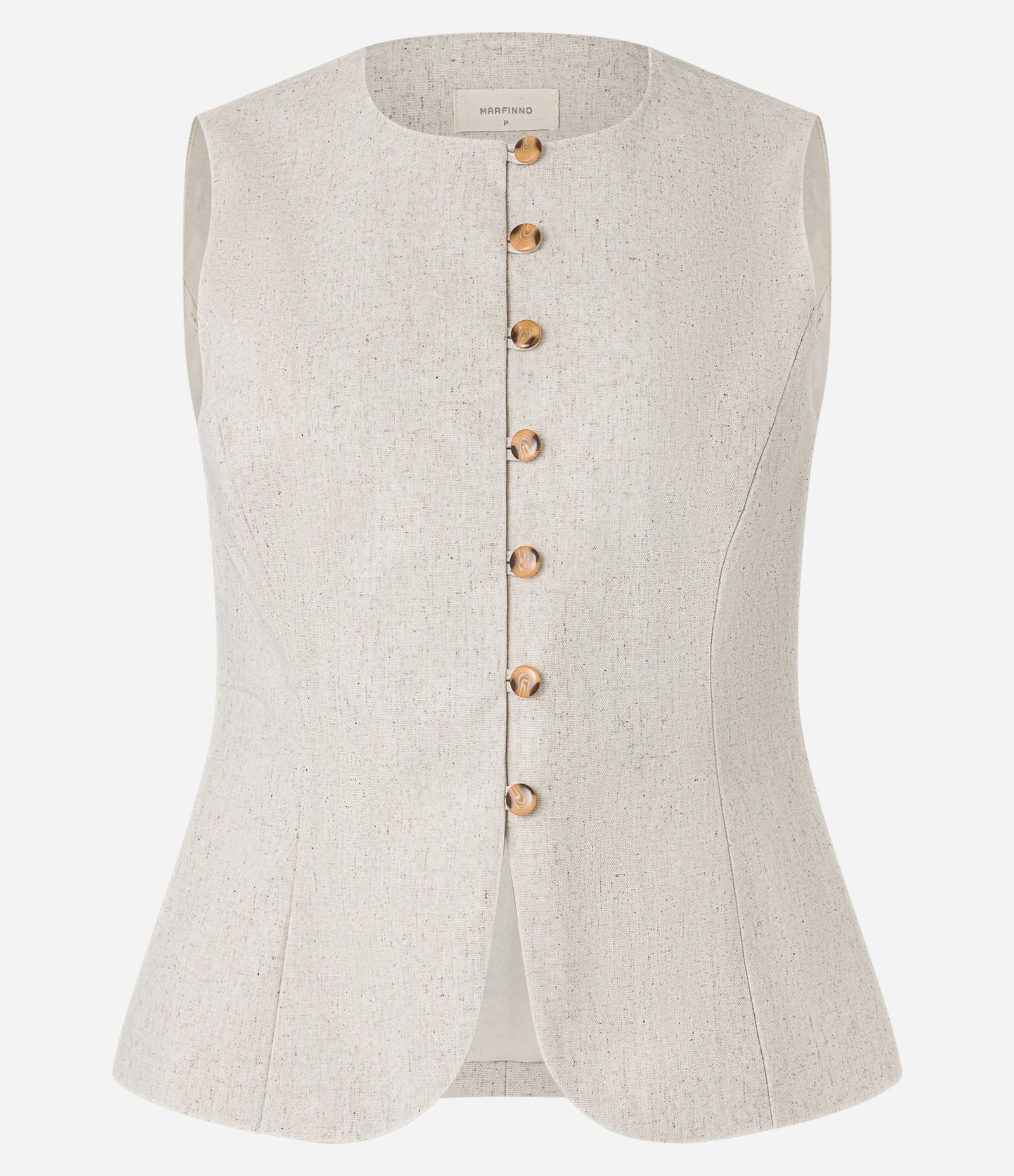 Colete Longo Alfaiatado em Viscolinho com Abotoamento Bege 6