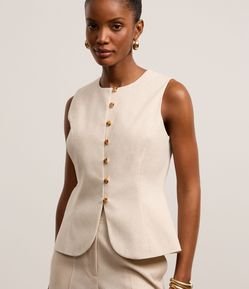 Colete Longo Alfaiatado em Viscolinho com Abotoamento