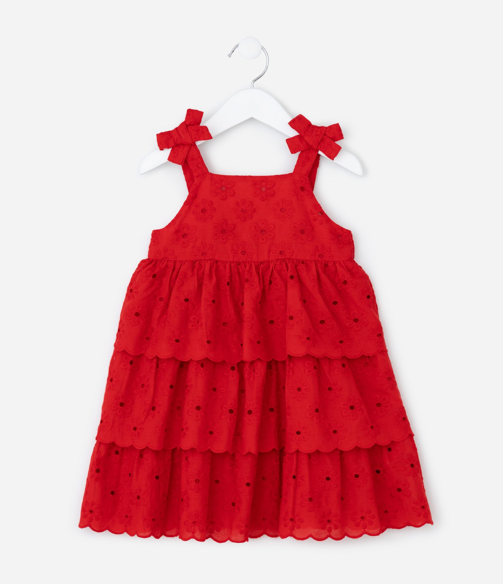 Vestido Infantil em Laise Texturizado - Tam 1 a 6 Anos Vermelho 1