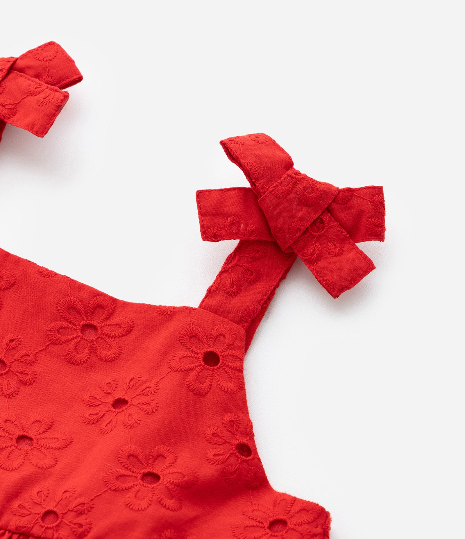 Vestido Infantil em Laise Texturizado - Tam 1 a 6 Anos Vermelho 7