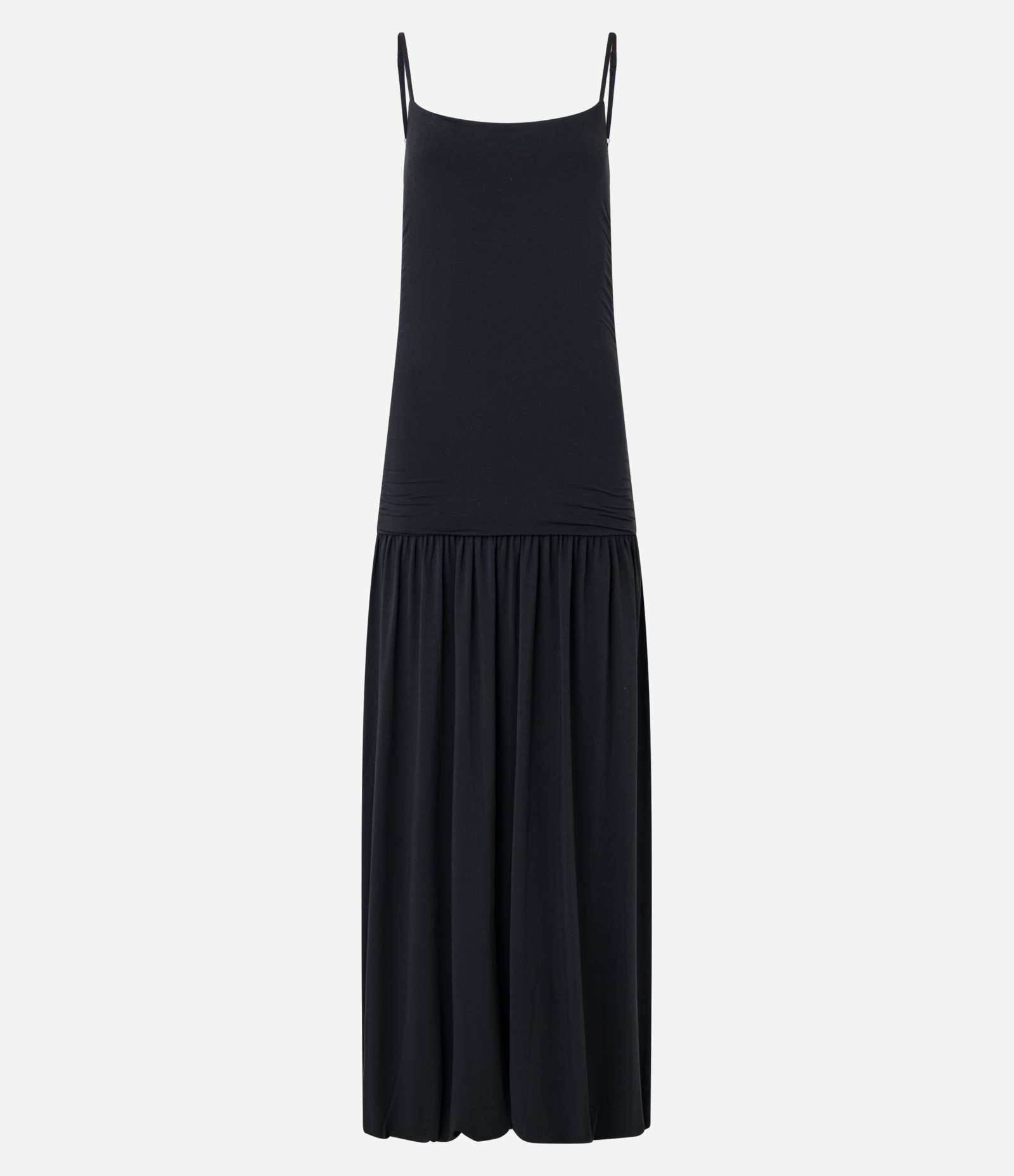 Vestido Longo em Helanca com Drapeado e Saia Sobreposta Preto 4