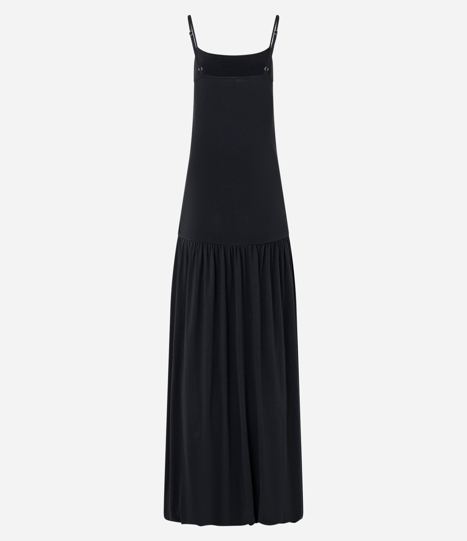 Vestido Longo em Helanca com Drapeado e Saia Sobreposta Preto 5