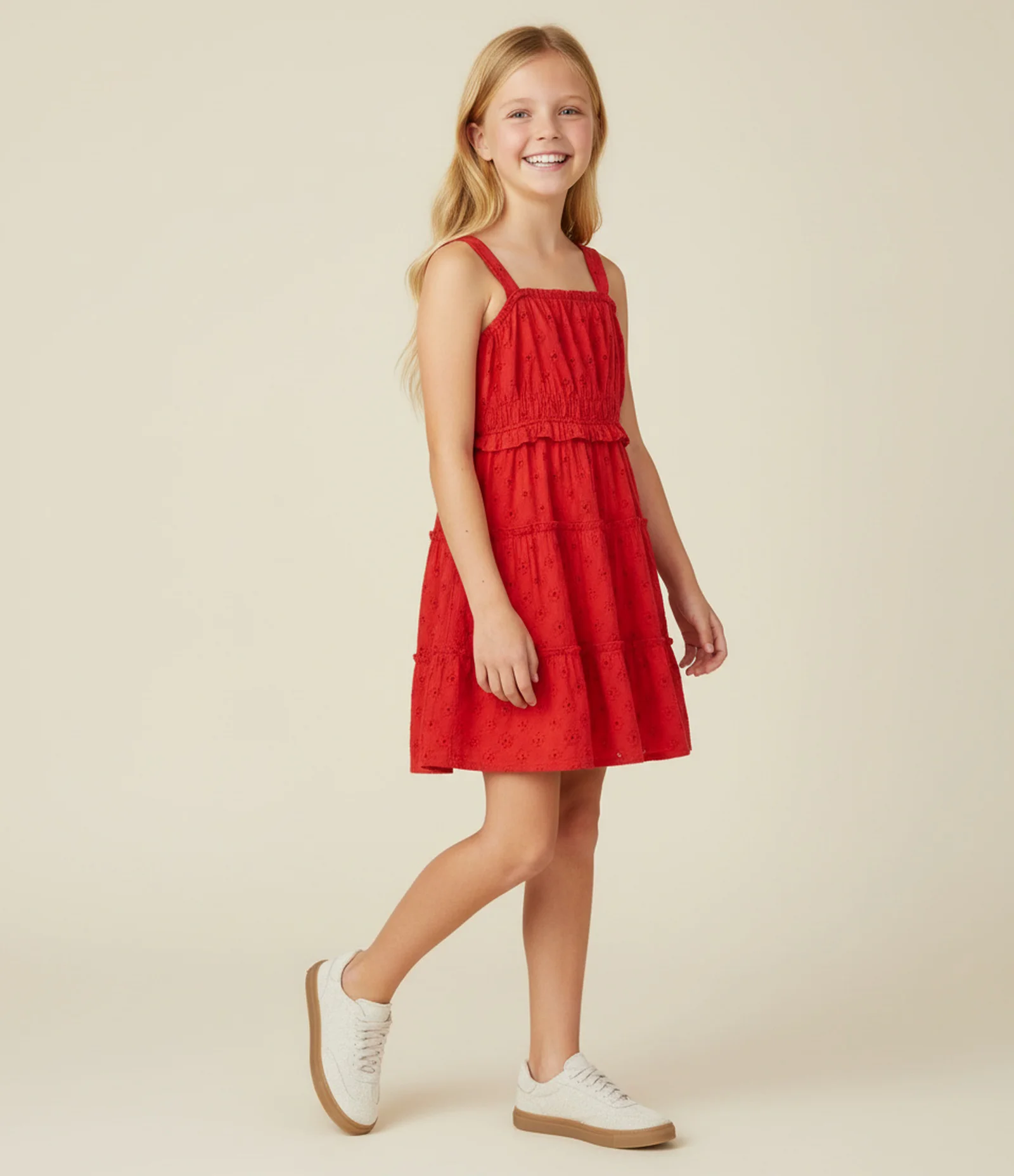 Vestido Marias Infantil em Laise com Elástico no Busto  - Tam 5 a 14 Anos Vermelho 1