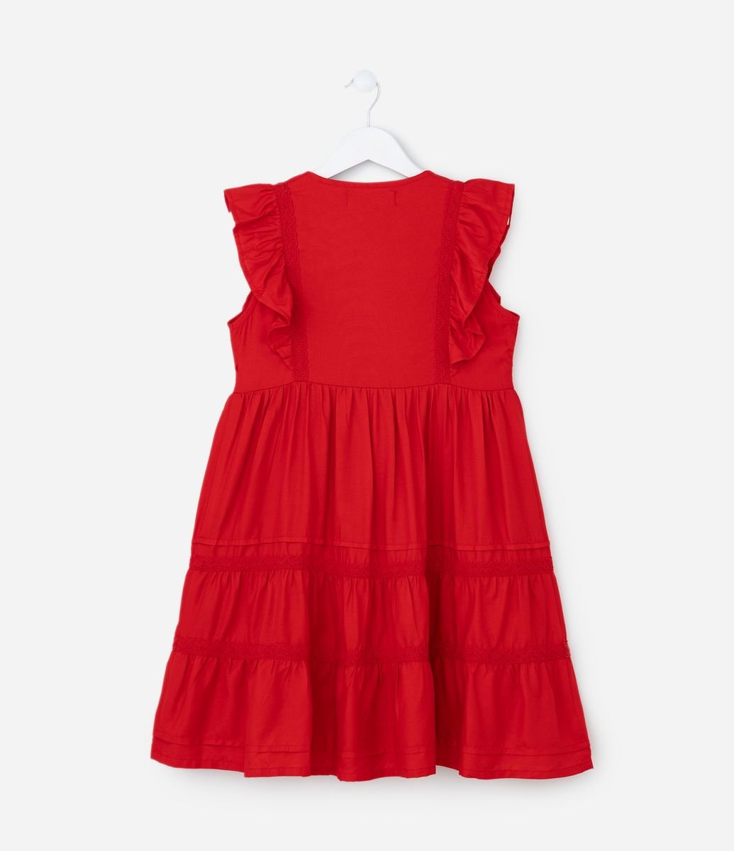Vestido Infantil com Detalhes em Renda Tam a 14 Anos Vermelho