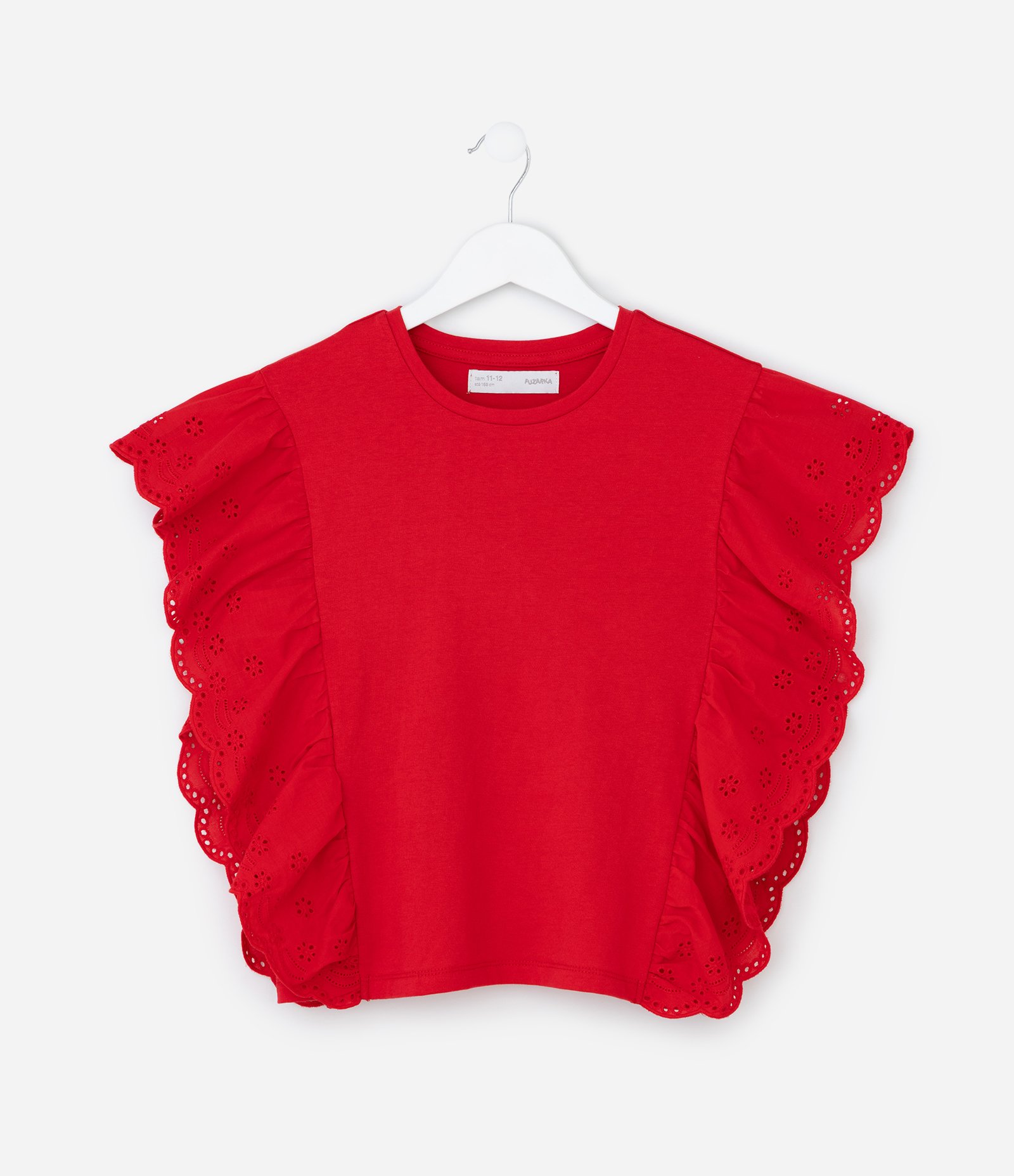 Blusa Infantil em Cotton com Babado Broderie - Tam 5 a 14 Anos Vermelho 2
