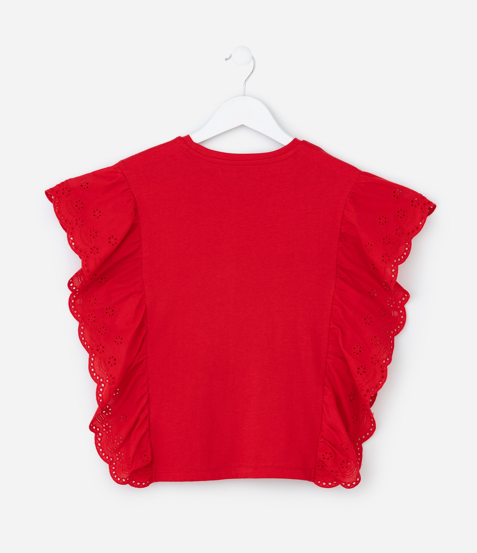 Blusa Infantil em Cotton com Babado Broderie - Tam 5 a 14 Anos Vermelho 3