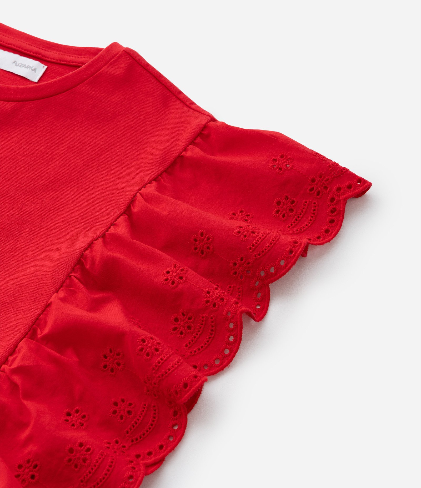 Blusa Infantil em Cotton com Babado Broderie - Tam 5 a 14 Anos Vermelho 5
