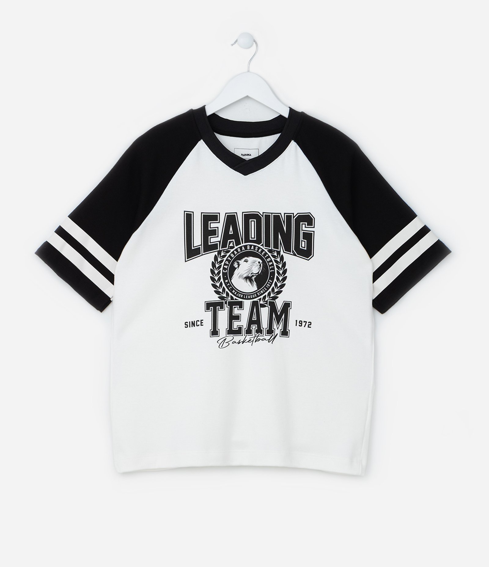 Camiseta Infantil Esportiva Estampa Capivara Team - Tam 5 a 14 Anos Branco/Preto 1