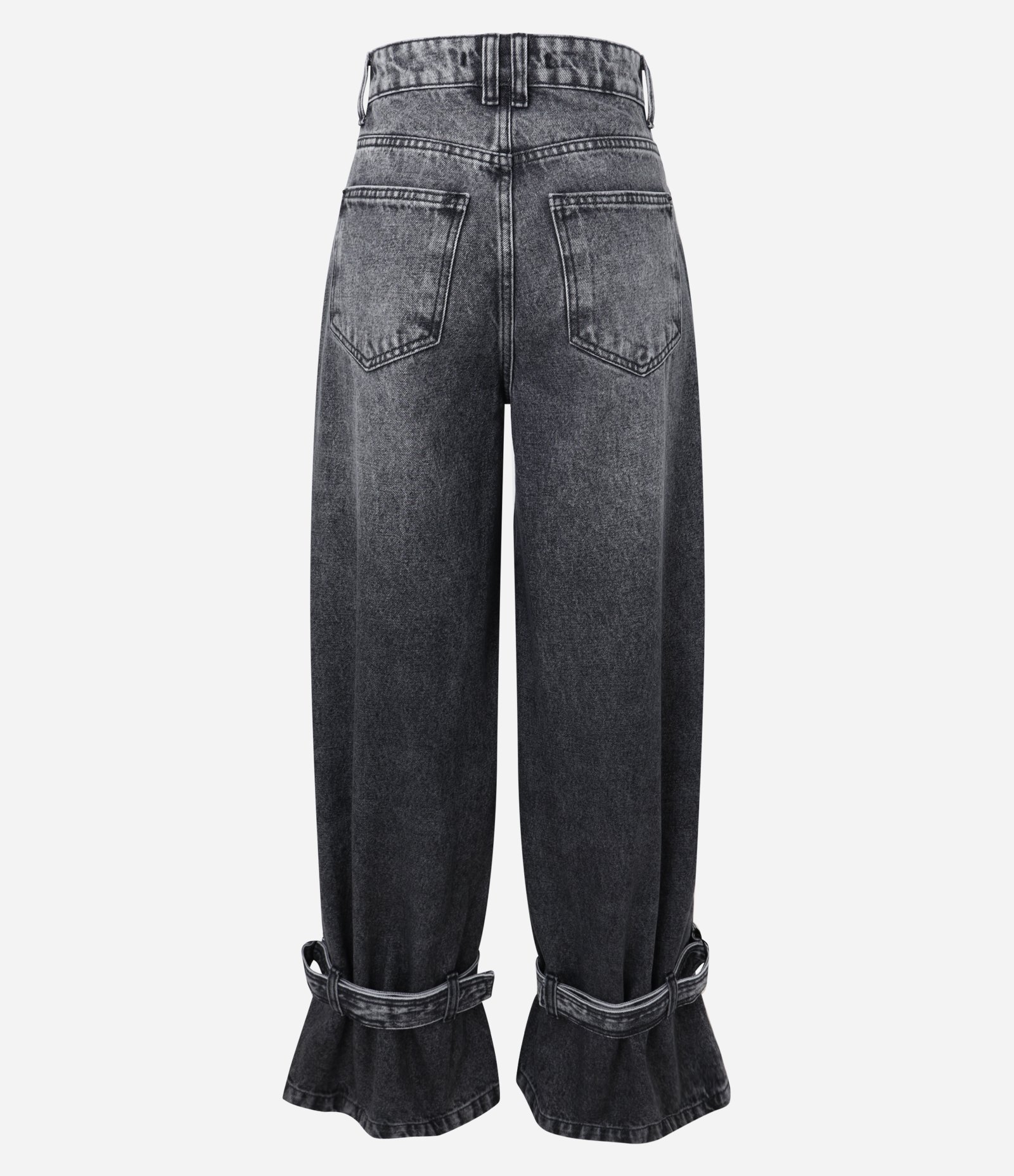 Calça Wide Leg em Jeans com Cinto na Barra e Cintura Baixa Preto 6
