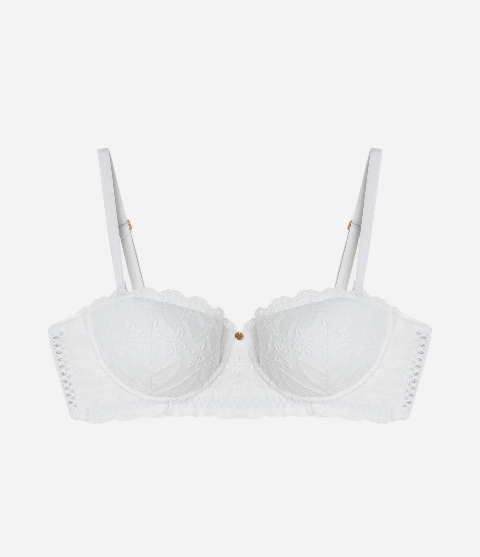 Sutiã com Bojo Tomara em Algodão Bordado e Alças Removíveis Branco 1