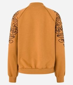 Casaco em Moletom com Cava Raglan e Bordado Floral