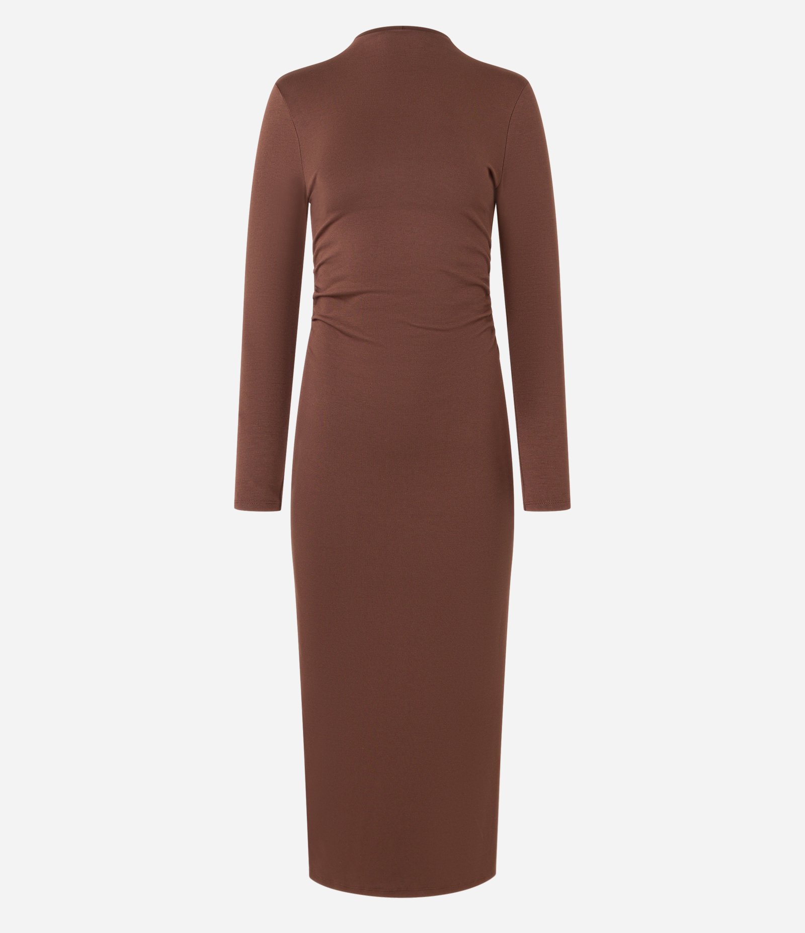 Vestido Long Midi em Viscose com Golinha Alta Marrom 6