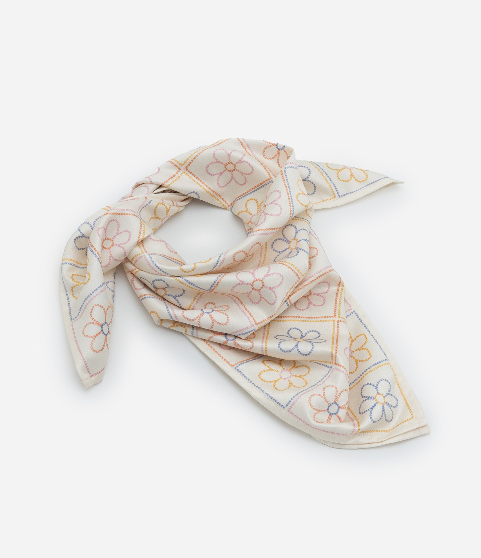 Lenço Infantil em Cetim com Estampa Flores - Tam Único Bege 3