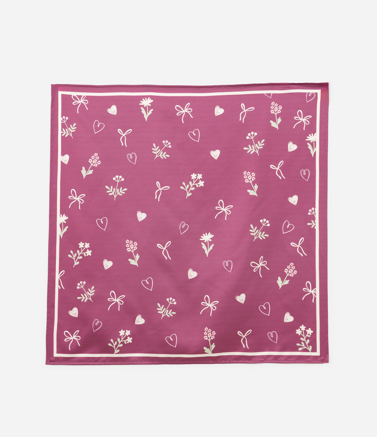 Lenço Infantil em Cetim com Estampa Flor e Corações - Tam Único Rosa 1