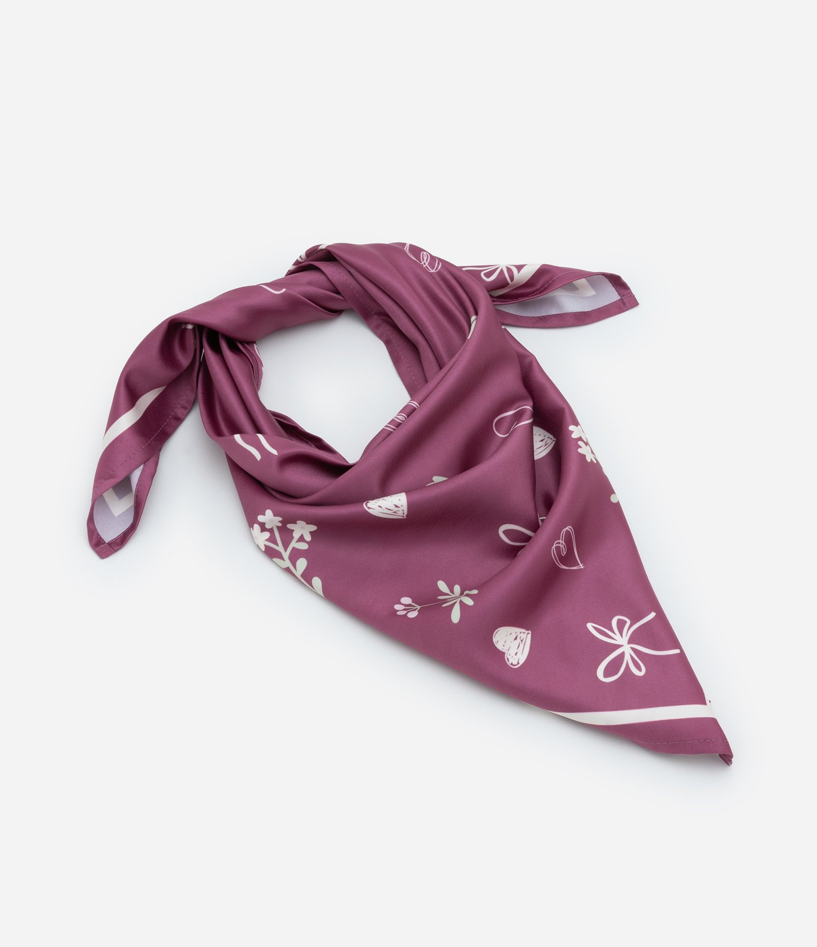 Lenço Infantil em Cetim com Estampa Flor e Corações - Tam Único Rosa 3