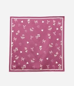 Lenço Infantil em Cetim com Estampa Flor e Corações - Tam Único