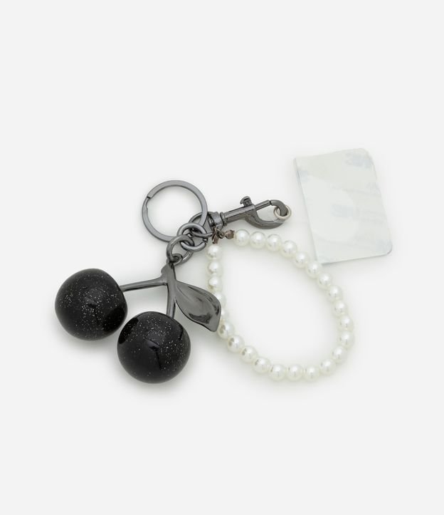 Chaveiro de Metal com Cereja e Pérolas Artificiais