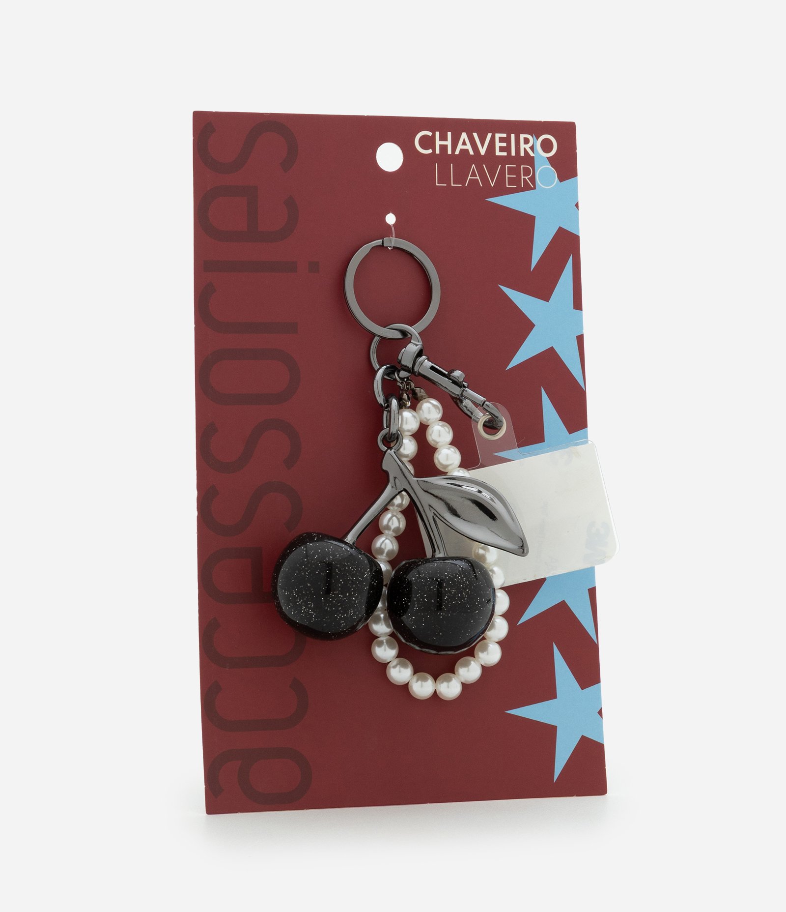 Chaveiro de Metal com Cereja e Pérolas Artificiais Preto/Branco 4