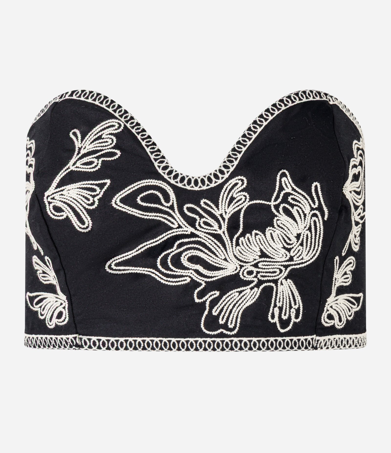 Blusa Cropped em Tricoline com Decote Profundo e Bordado Floral Preto 4