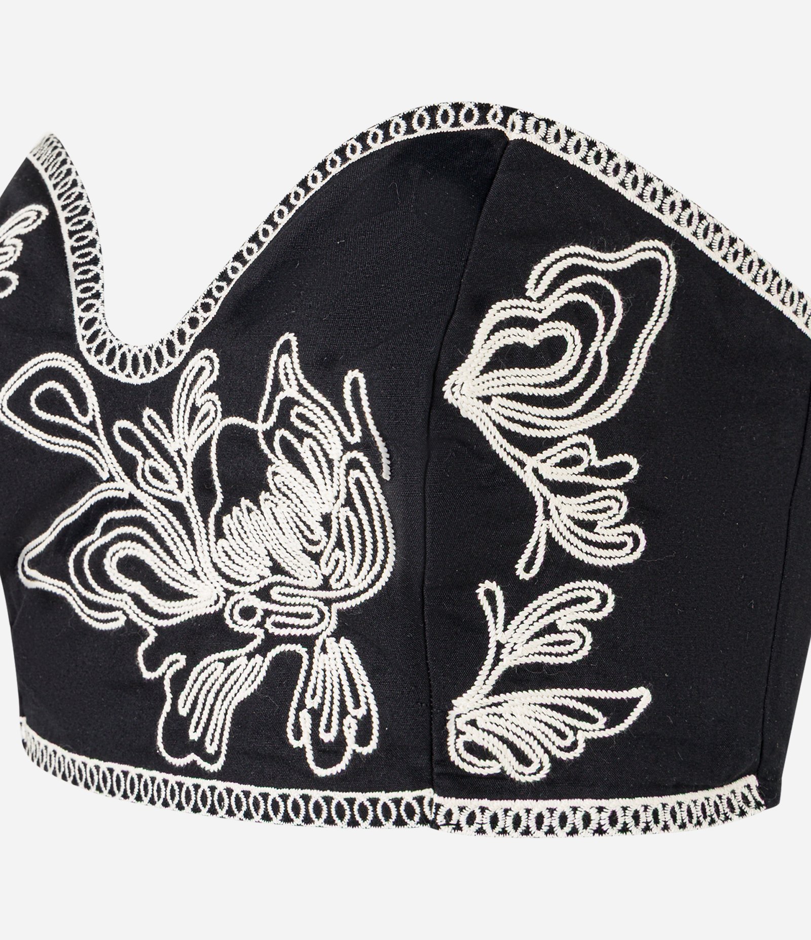 Blusa Cropped em Tricoline com Decote Profundo e Bordado Floral Preto 5