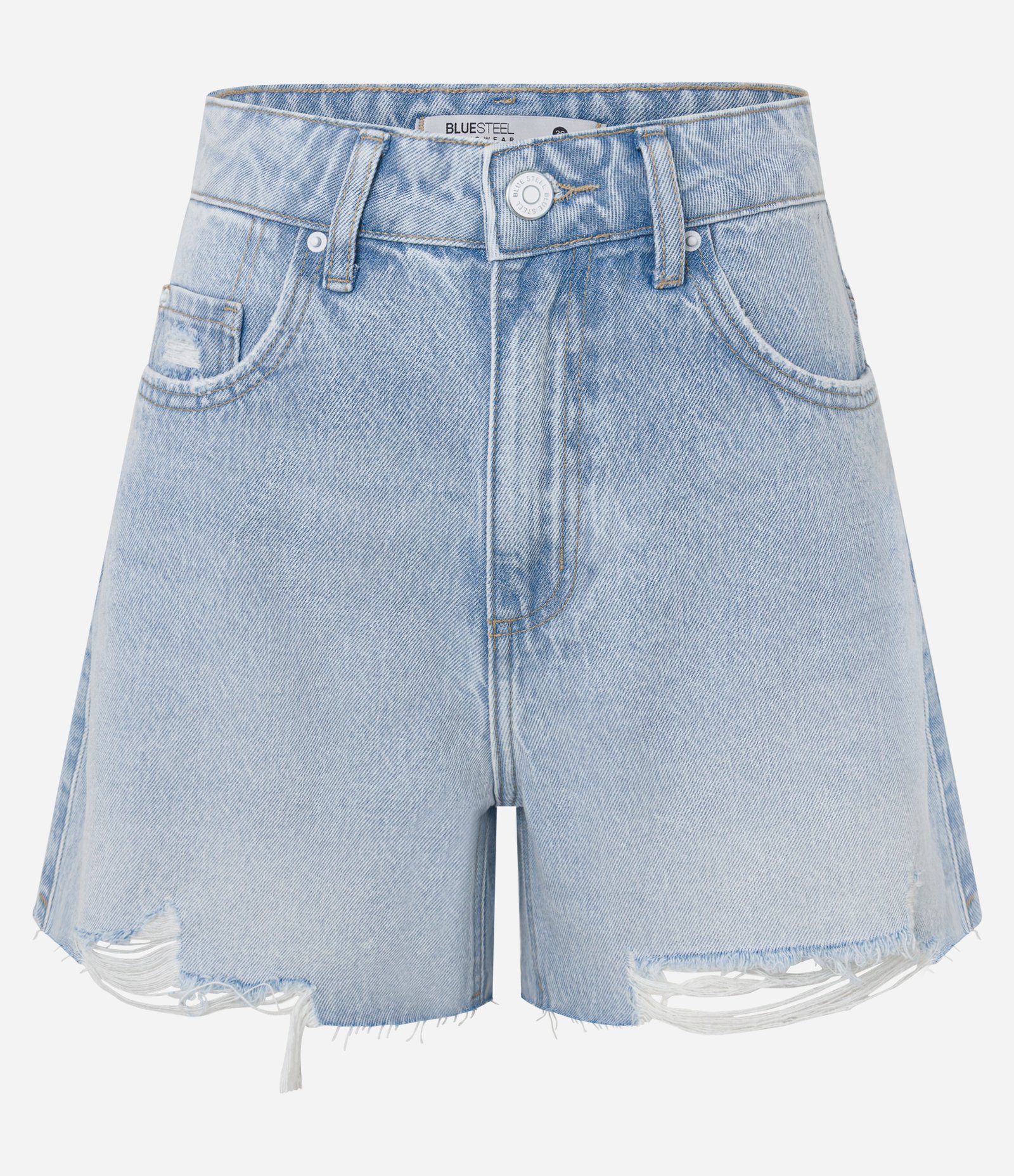 Short Midi Jeans com Puídos na Barra Azul 1