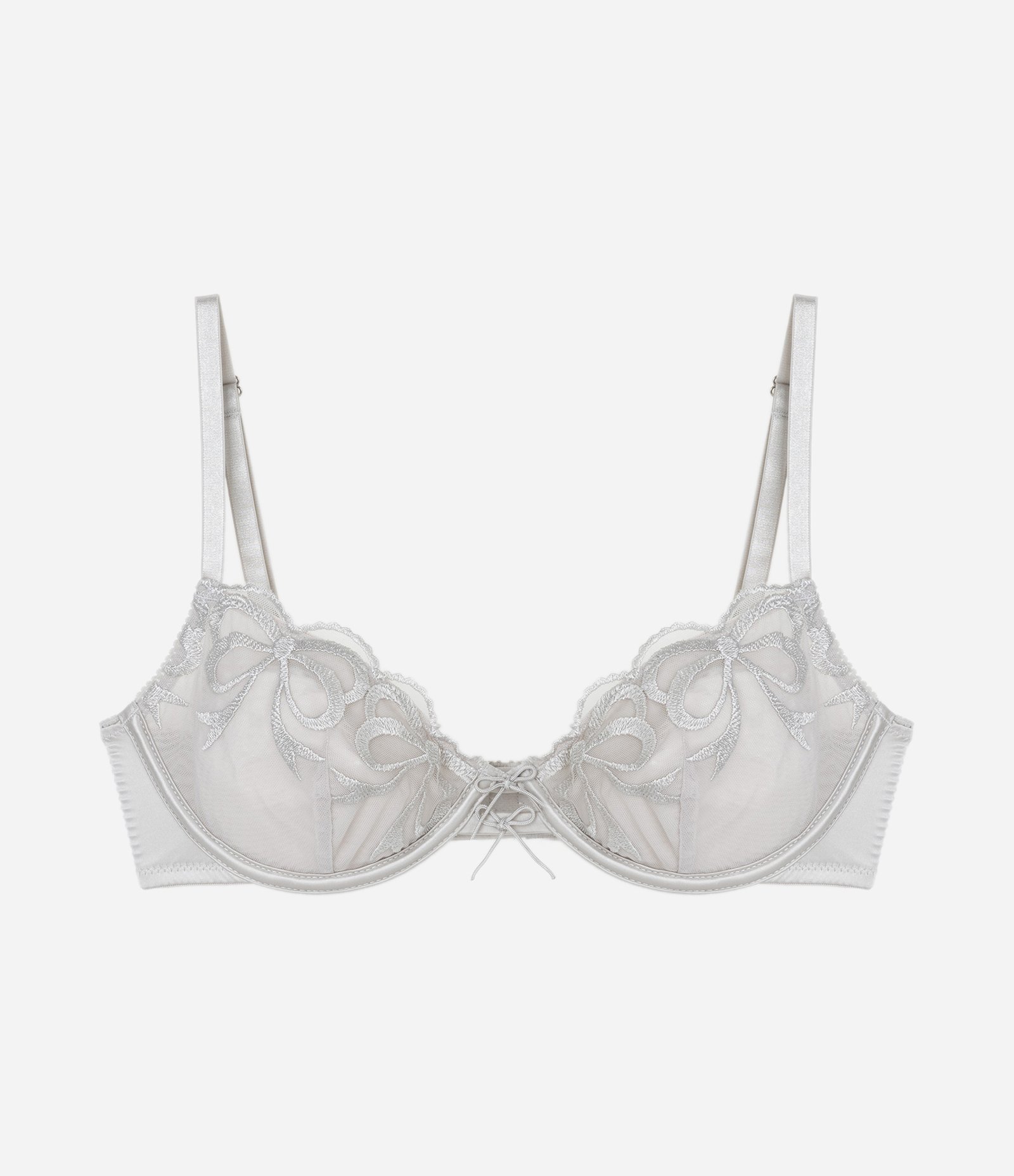 Sutiã sem Bojo com Aro em Tule com Laços Bordados Cinza 5