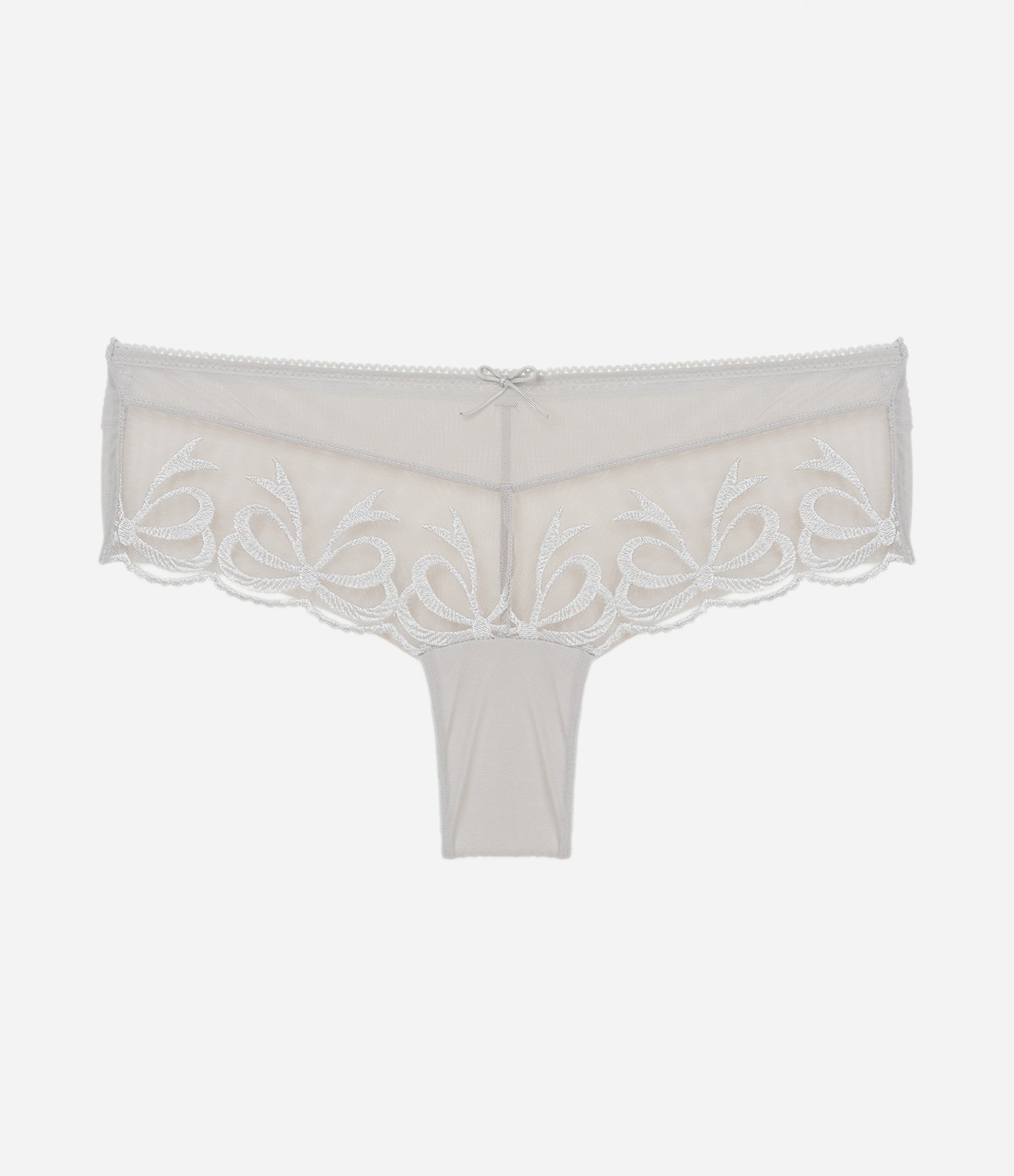 Calcinha Boyshort em Tule com Laços Bordados Cinza 5