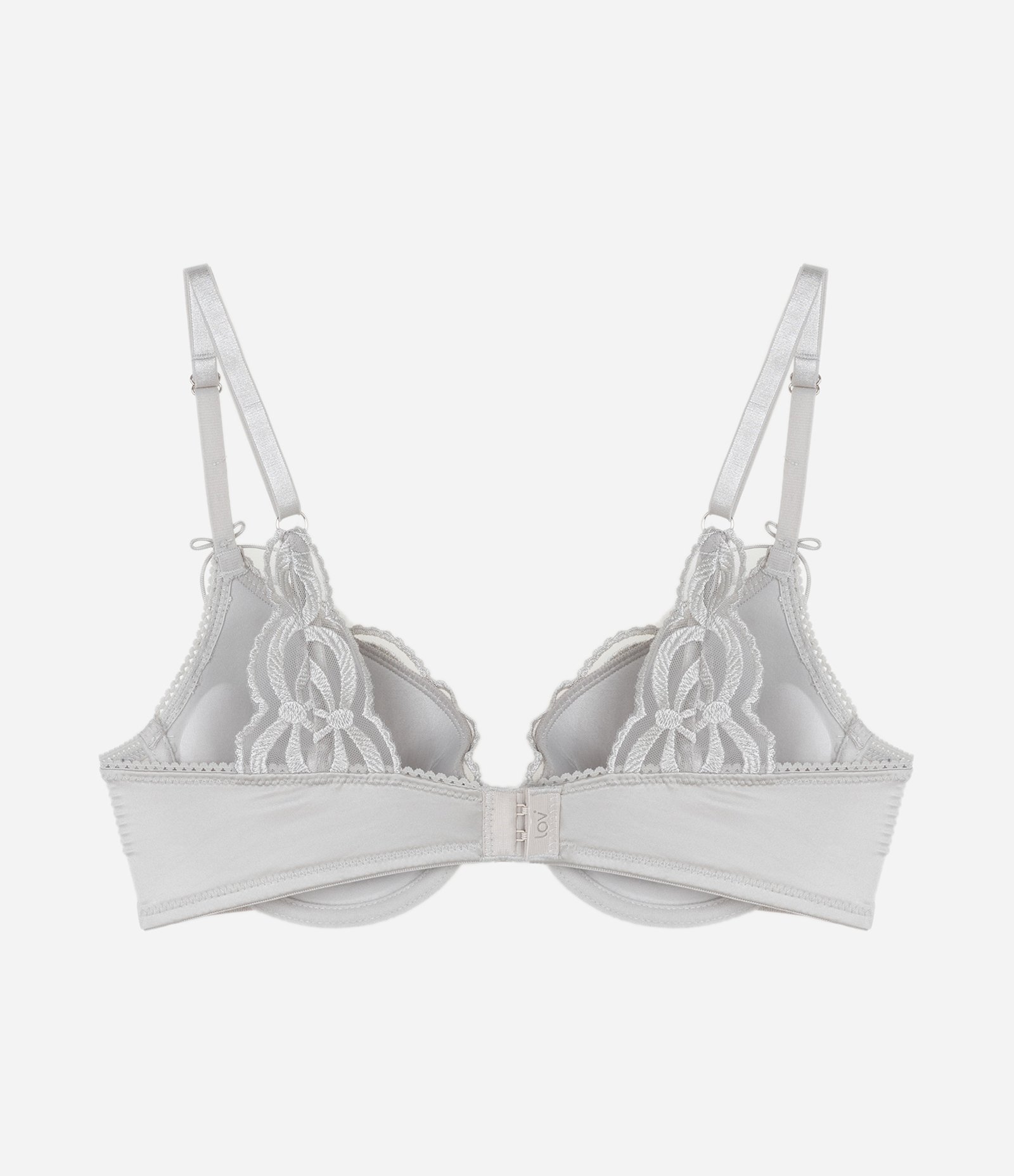 Sutiã Base em Tule com Bojo Oco e Bordado de Laços Cinza 5