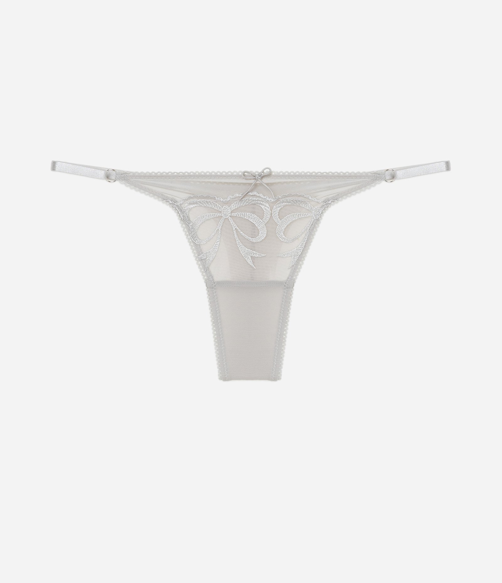 Calcinha String Fio Duplo em Tule com Bordado de Laços Cinza 5