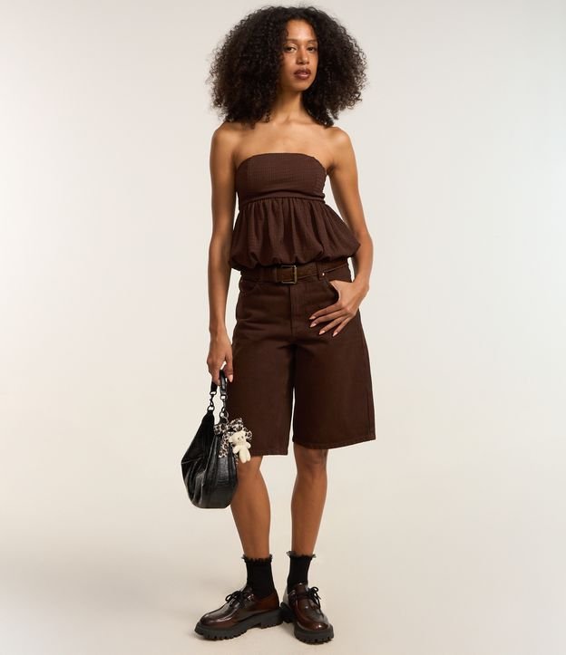 Blusa Balonê Texturizada com Decote Tomara que Caia