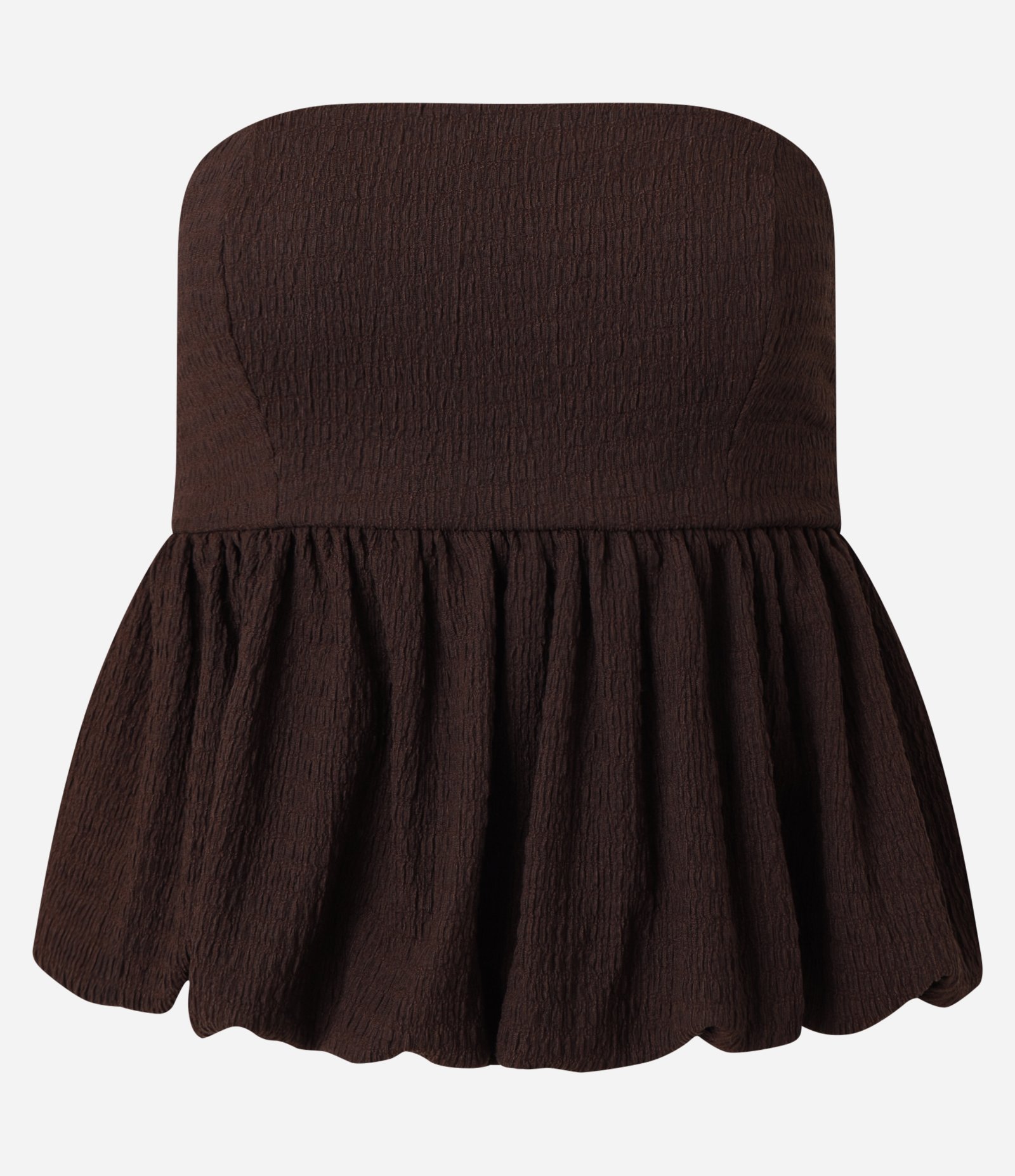 Blusa Balonê Texturizada com Decote Tomara que Caia Marrom 4