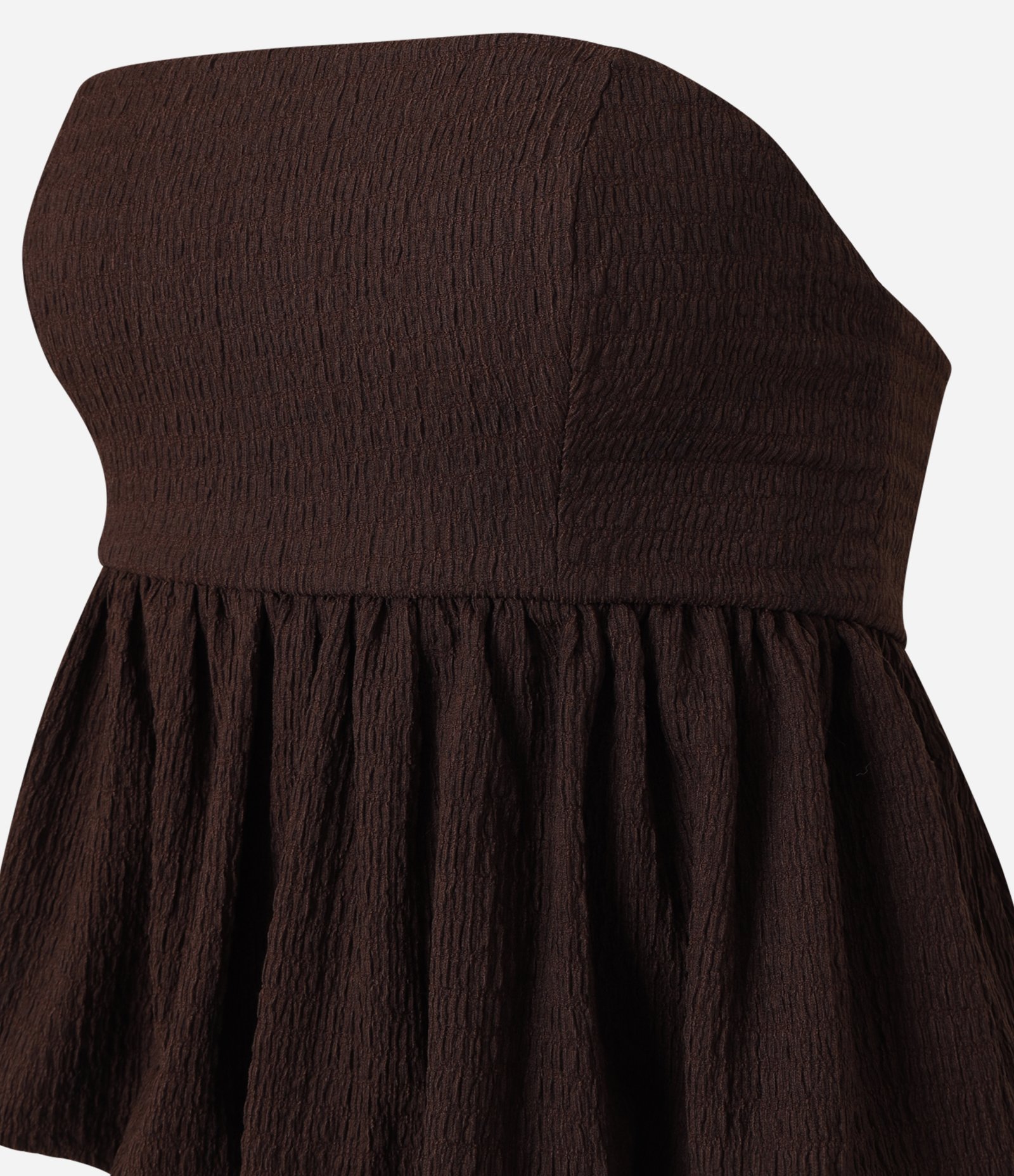 Blusa Balonê Texturizada com Decote Tomara que Caia Marrom 5