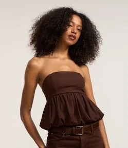 Blusa Balonê Texturizada com Decote Tomara que Caia