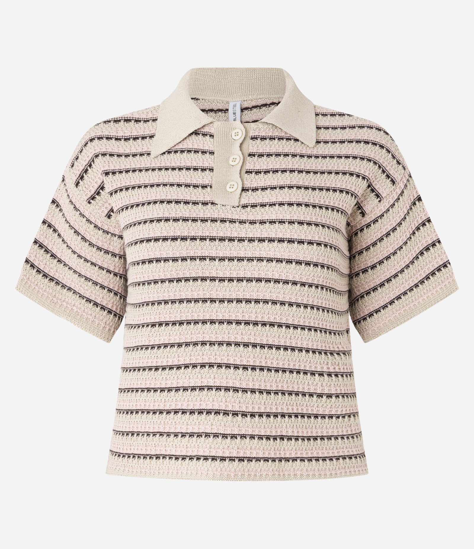 Camiseta Boxy com Gola Polo em Tricô Texturizado Bege 6