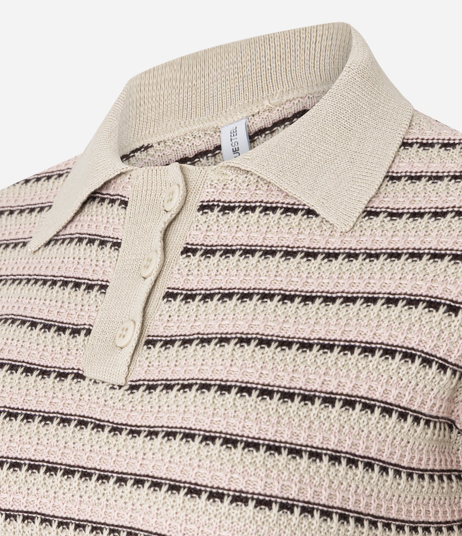 Camiseta Boxy com Gola Polo em Tricô Texturizado Bege 7