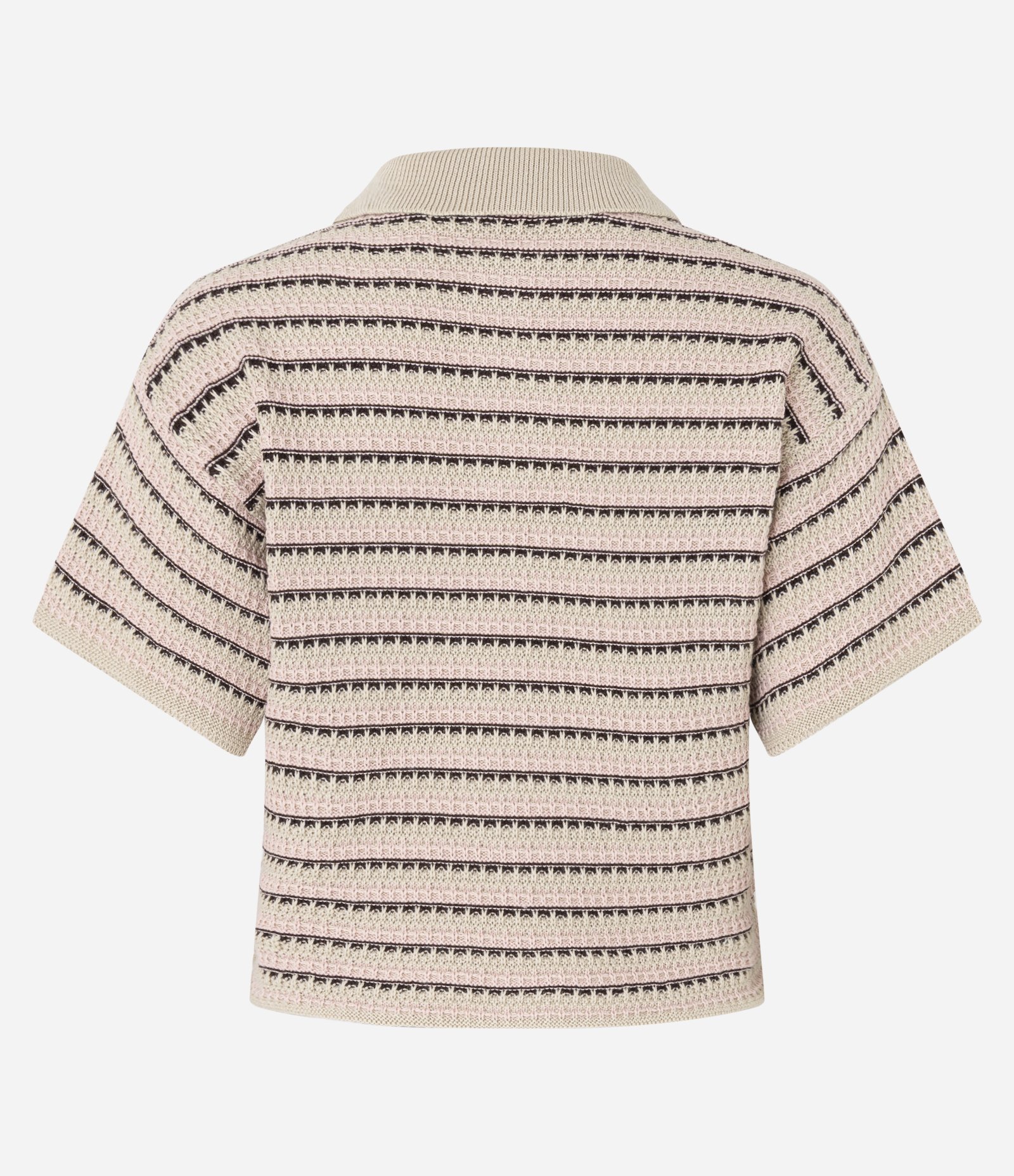 Camiseta Boxy com Gola Polo em Tricô Texturizado Bege 8