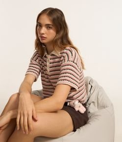 Camiseta Boxy com Gola Polo em Tricô Texturizado