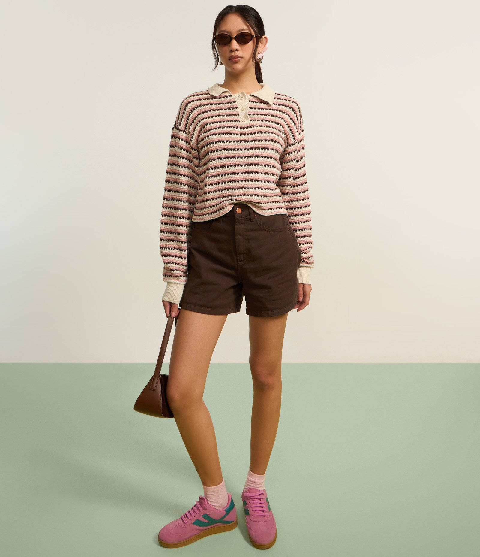 Blusa em Tricô Texturizado com Listras e Botões Rosa 5