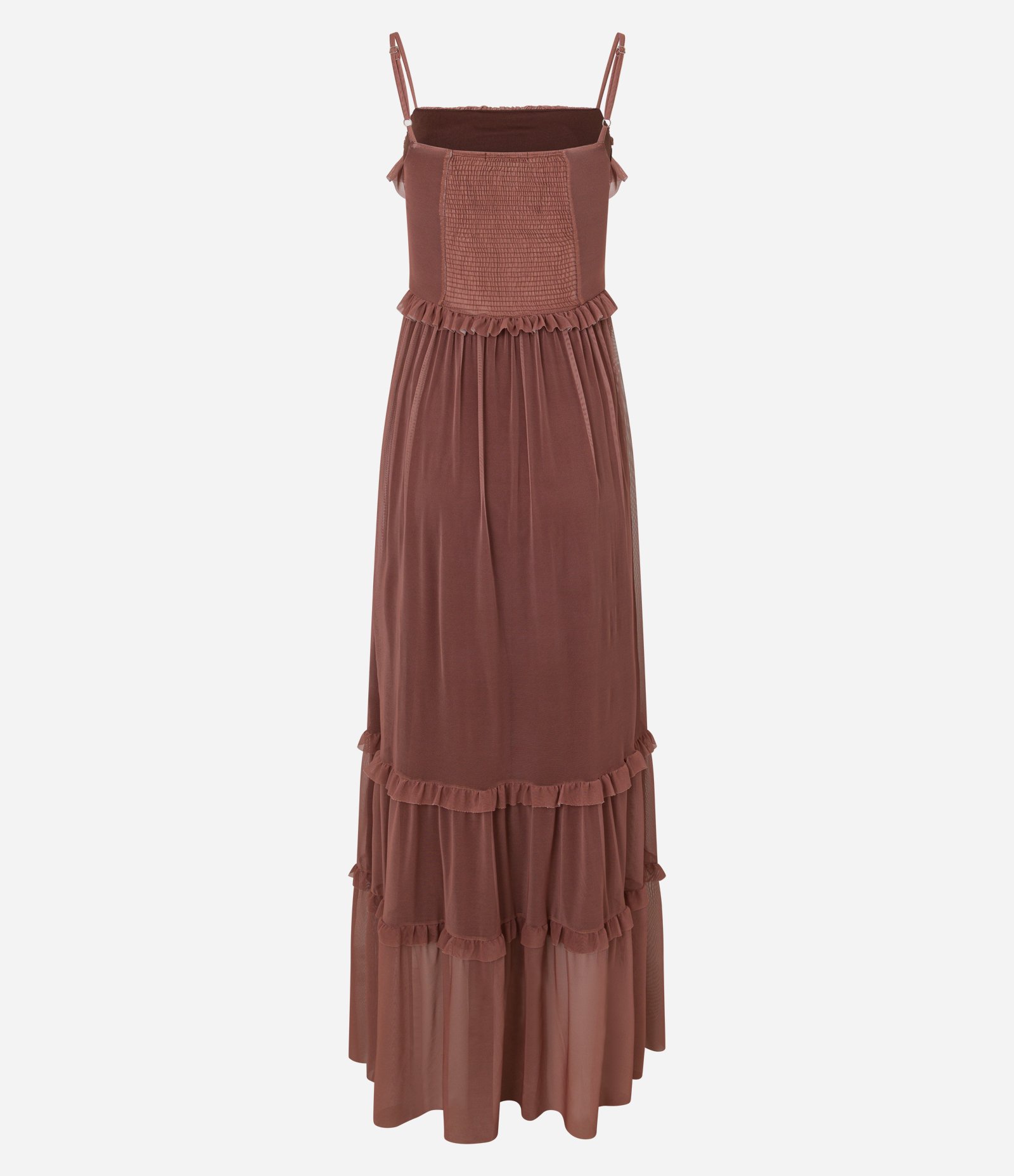 Vestido Longo em Tule com Babadinhos no Decote e Saia Marrom Rosado 6