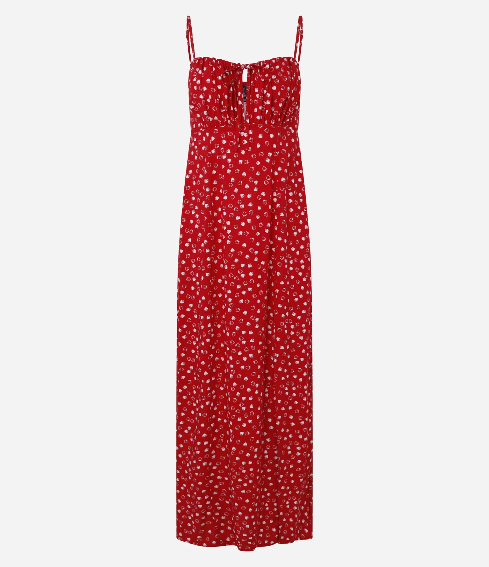 Vestido Godê New Midi em Viscose Estampa de Moranguinhos Vermelho 7