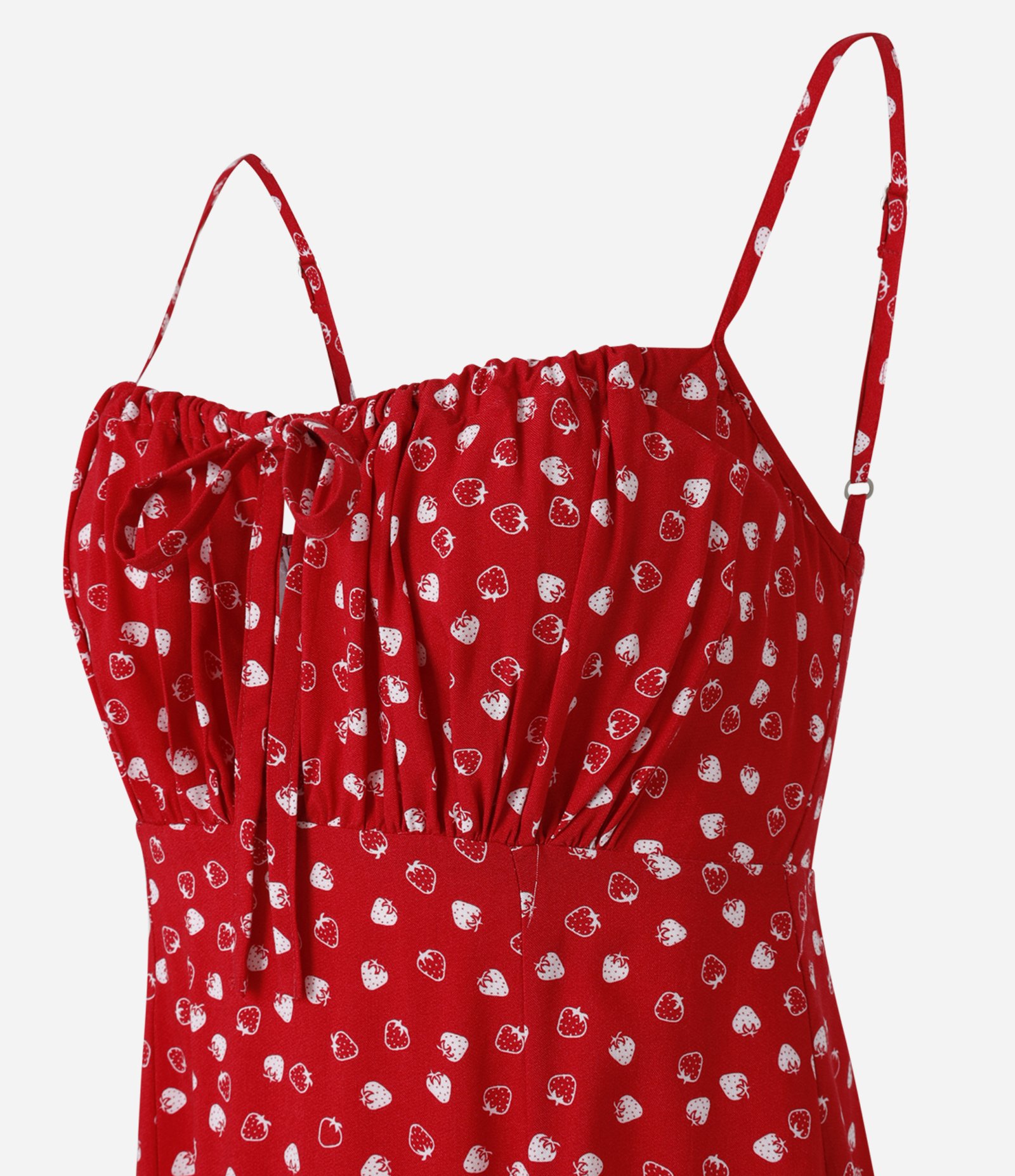 Vestido Godê New Midi em Viscose Estampa de Moranguinhos Vermelho 8